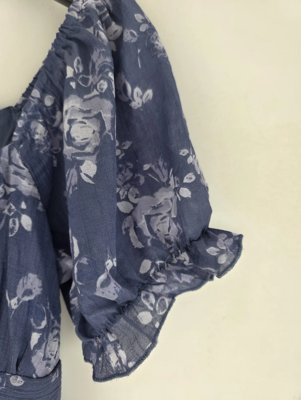 Blush Floral Mini Dress Puff Sleeves Tiered Skirt Blue Size Large